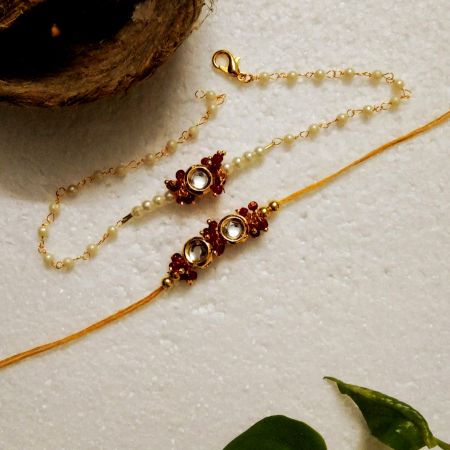 Handcrafted Rakhi with Kundan, Acrylic Beads Elements